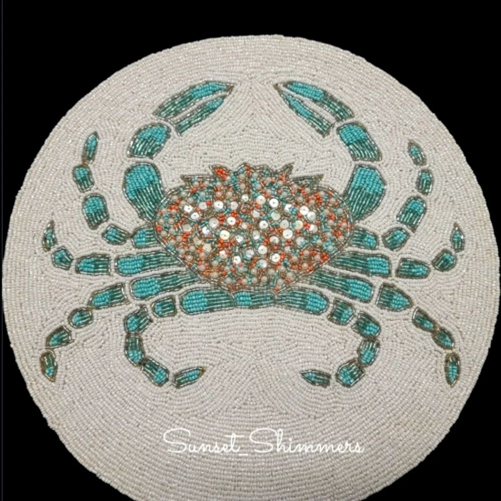 Coastal Collection Blue Crab Sealife Summer Beaded Placemat Charger Centerpiece